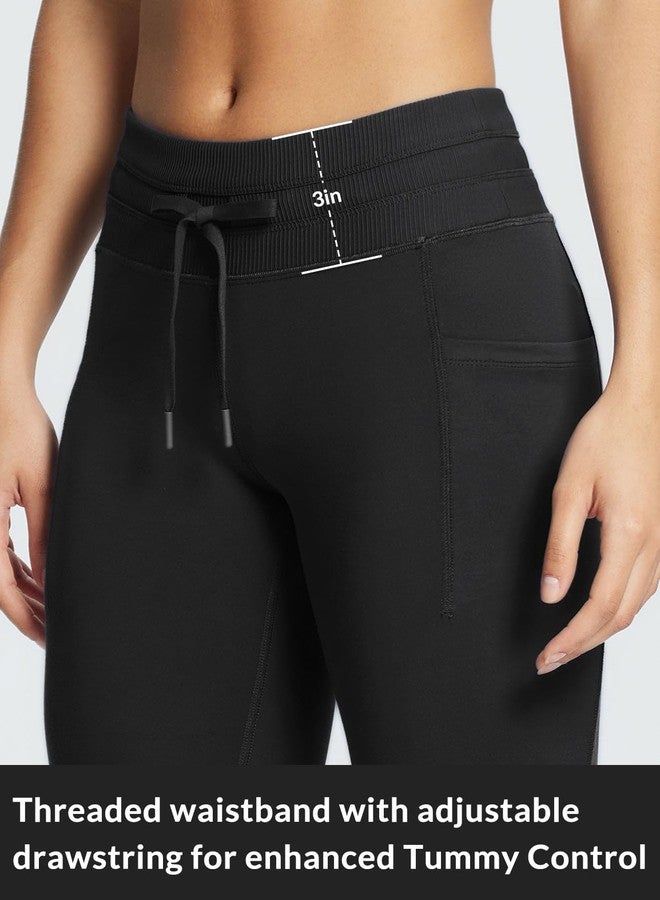 baleaf Fleece Lined Leggings Women Thermal Warm Winter Tights Waterproof High Waisted Ski Hiking Pants Gear with Pockets Black M - Image 3